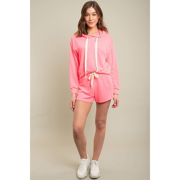 Neon Pink Hoodie and Shorts  Lounge Set - Small - Picture 5 of 7